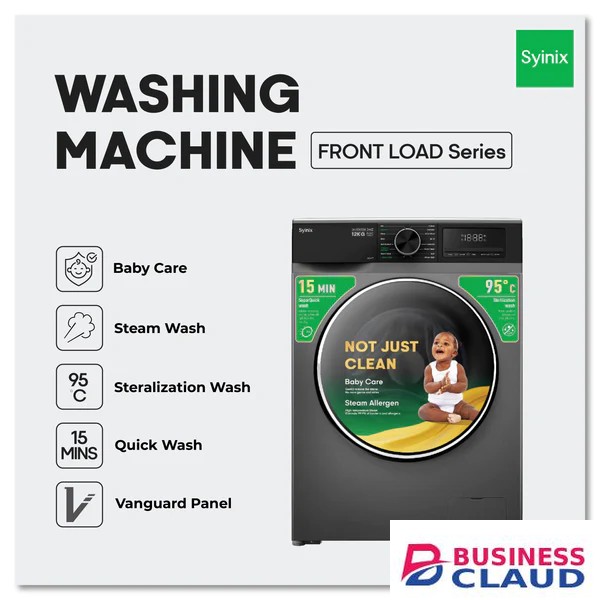 Syinix 12KG Washing Machine Front Loading Baby Care Steam Wash Grey 12KG V12WFT Price In Kenya
