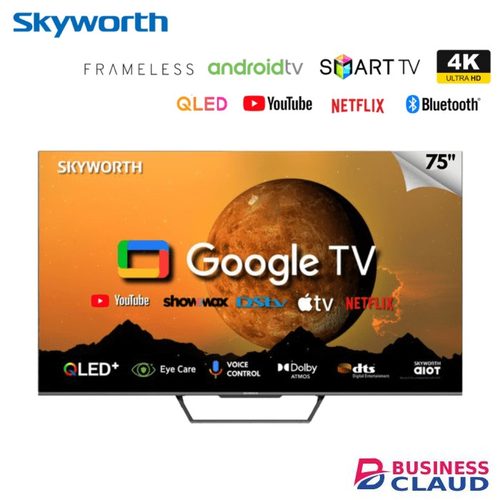 Skyworth 75 Inch Smart TV QLED in Hd-led-tv-app-store-access-inbuilt-free-to-air-decoder-free-tv-guard-wall-bracket-flash-disk
