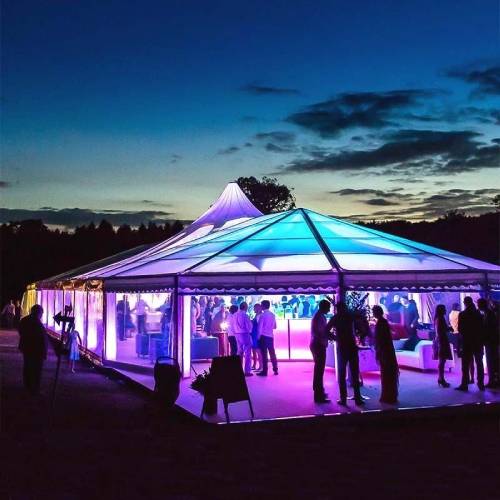 Stylish Stylish High Peak Mixed Tent for parties and weddings for 1000 people in Purple-and-white-ku320hdi
