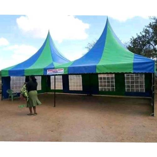 100-guest high peak tent (Green and Blue) for outdoor wedding