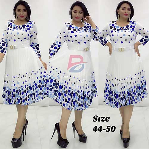 Fashion Turkey Dress Polka Dot Midi Length Size