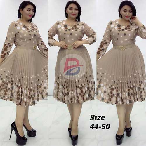 Fashion Turkey Dress Polka Dot Midi Length Size