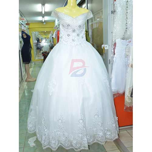 off shoulder ball gown wedding dress
