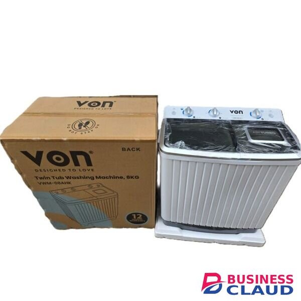 Von VWM-08AHK Twin Tub Washing Machine, White
