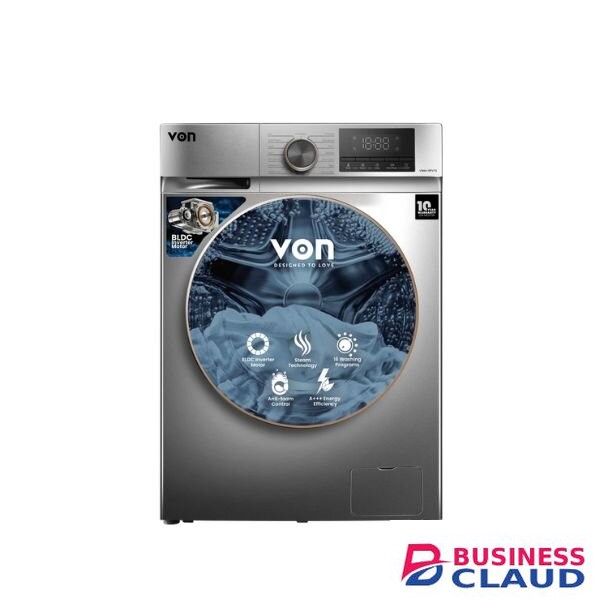 Von VWM-10FVTS Front Load Inverter Washing Machine, Silver