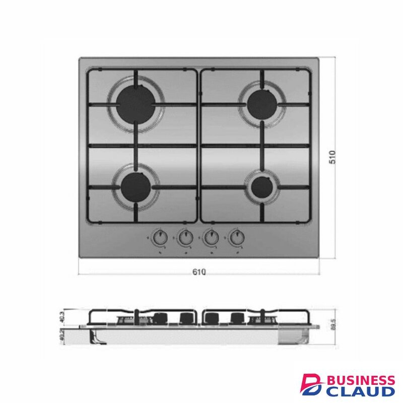 MIKA MGH61404FXW Built-In Gas Hob, 60cm, 4 Gas With WOK, S.S