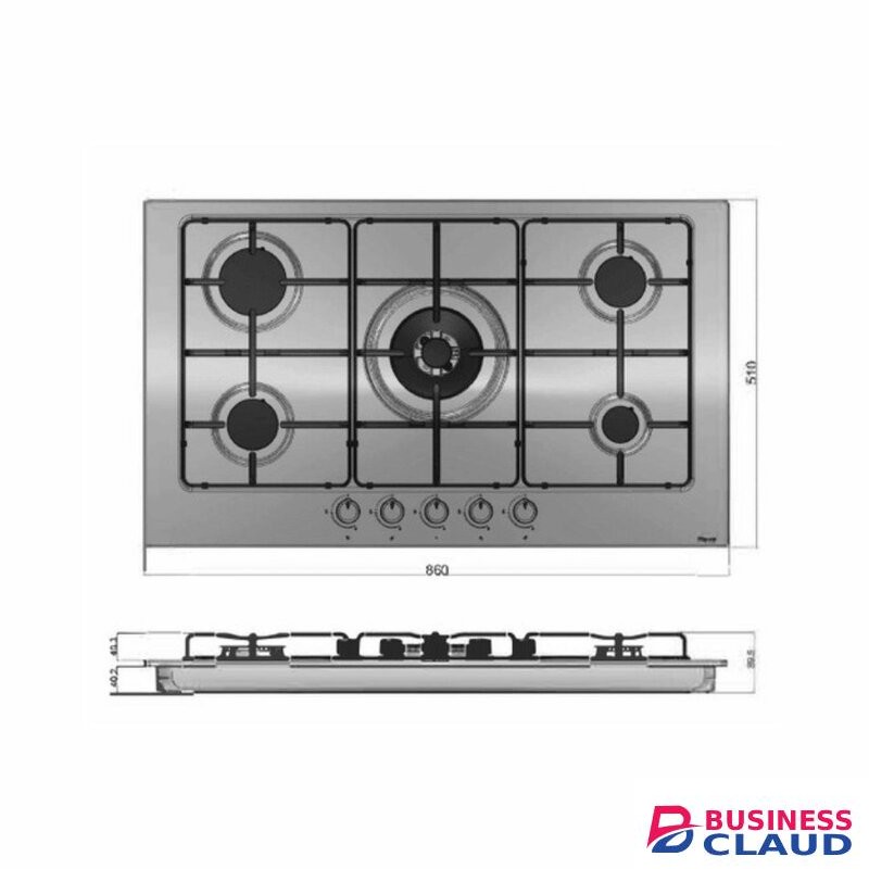 MIKA MGH91502FXW Built-In Gas Hob, 90cm, 5 Gas With WOK, S.S