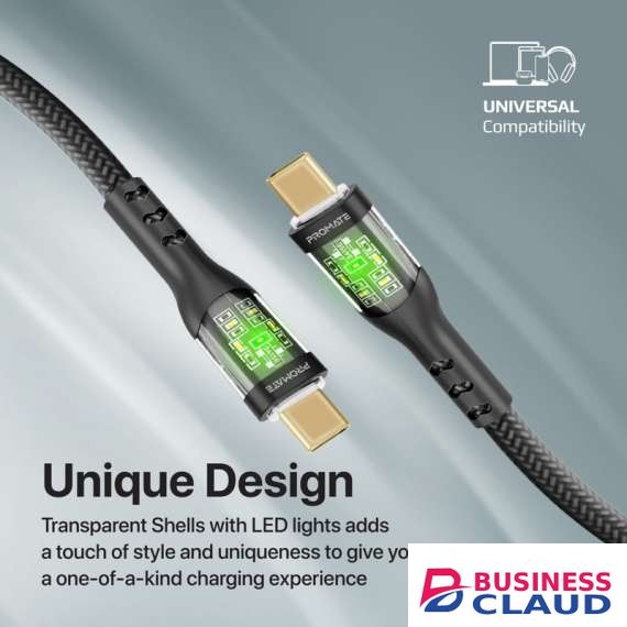 Promate TransLine-CC Ultra-Fast USB-C with Transparent Shells Cable