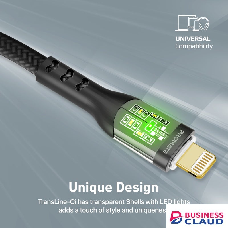 Promate TransLine-Ci USB-C to Lightning with Transparent Shells Cable