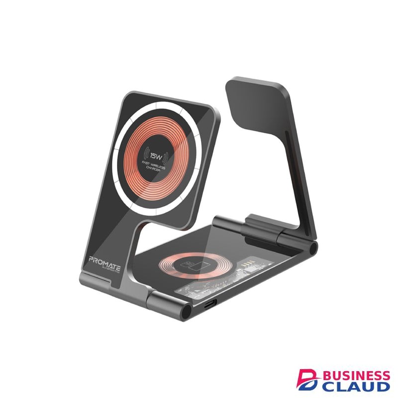 Promate AuraFold-Trio foldable 15W MagSafe compatible Wireless Charger