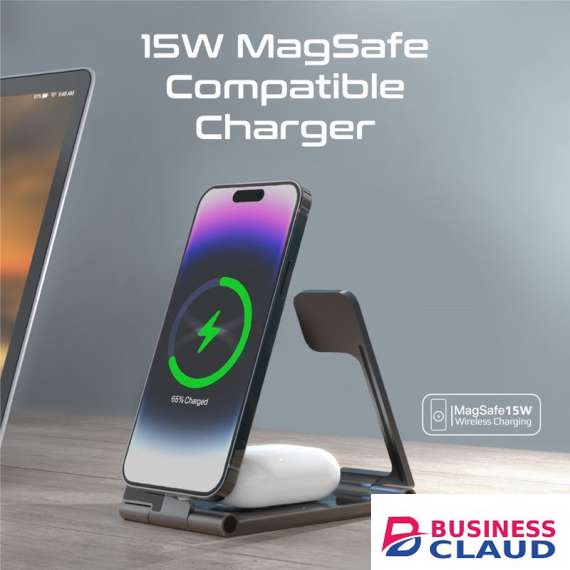 Promate AuraFold-Trio foldable 15W MagSafe compatible Wireless Charger