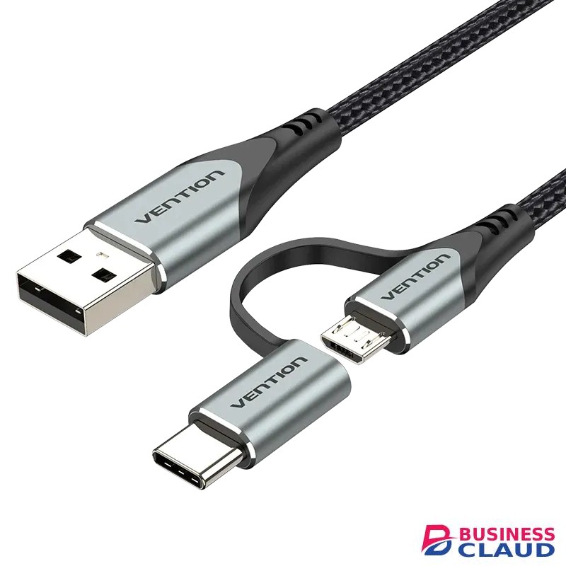 Vention USB 2.0 A Male to 2 in 1 Micro B and USB C Male 3A Cable