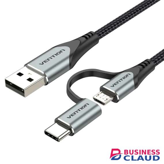 Vention USB 2.0 A Male to 2 in 1 Micro B and USB C Male 3A Cable