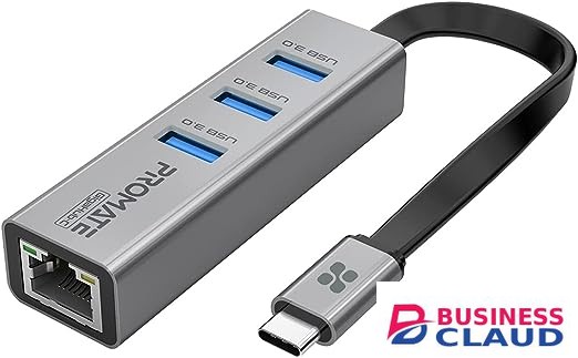 Promate USB-C Hub with 3 USB 3.0 Ports & 1000Mbps LAN Port