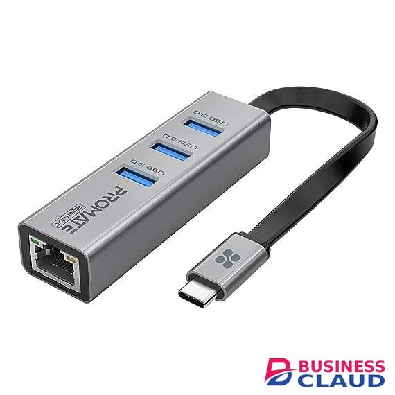 Promate USB-C Hub with 3 USB 3.0 Ports & 1000Mbps LAN Port