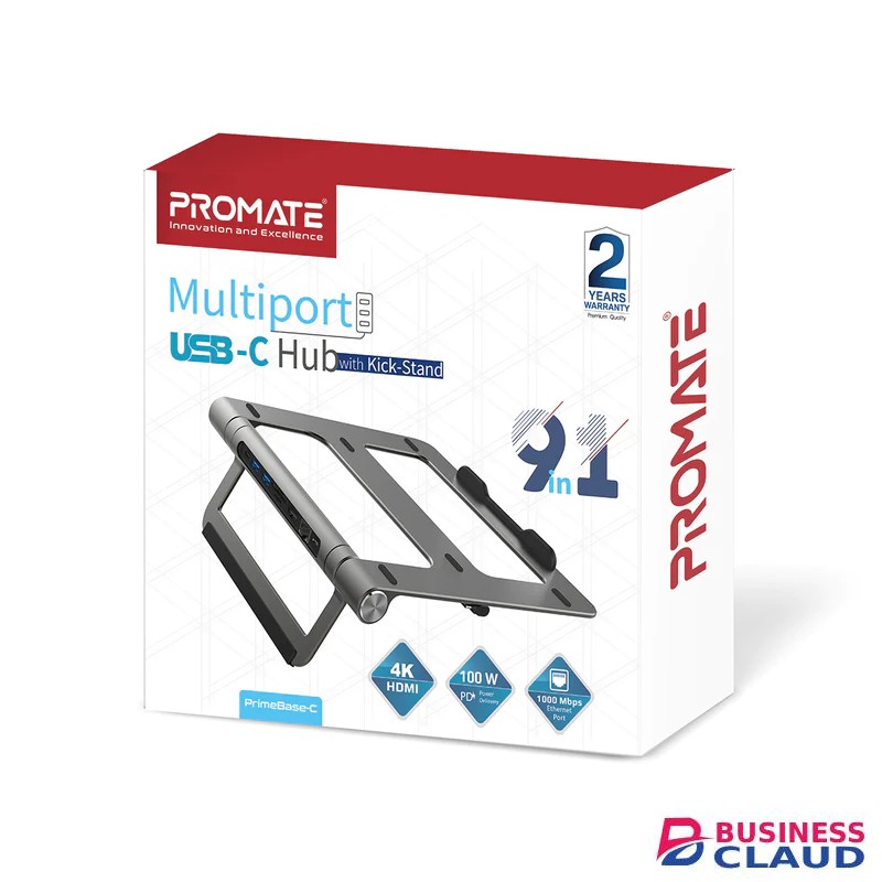 Promate Laptop Stand with Removable USB-C 9 in 1 Hub