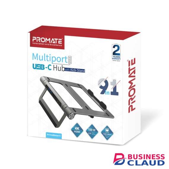 Promate Laptop Stand with Removable USB-C 9 in 1 Hub