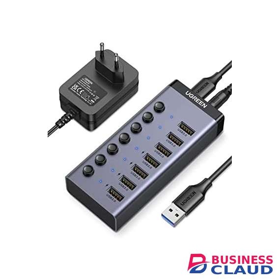 UGREEN 7 Port Powered USB A 3.0 Hub UK Power adapter