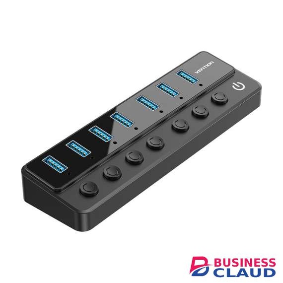 Vention USB B 3.0 to USB 3.0 7 Port Hub with Individual Power Switches and DC 5.5mm Power Adapter