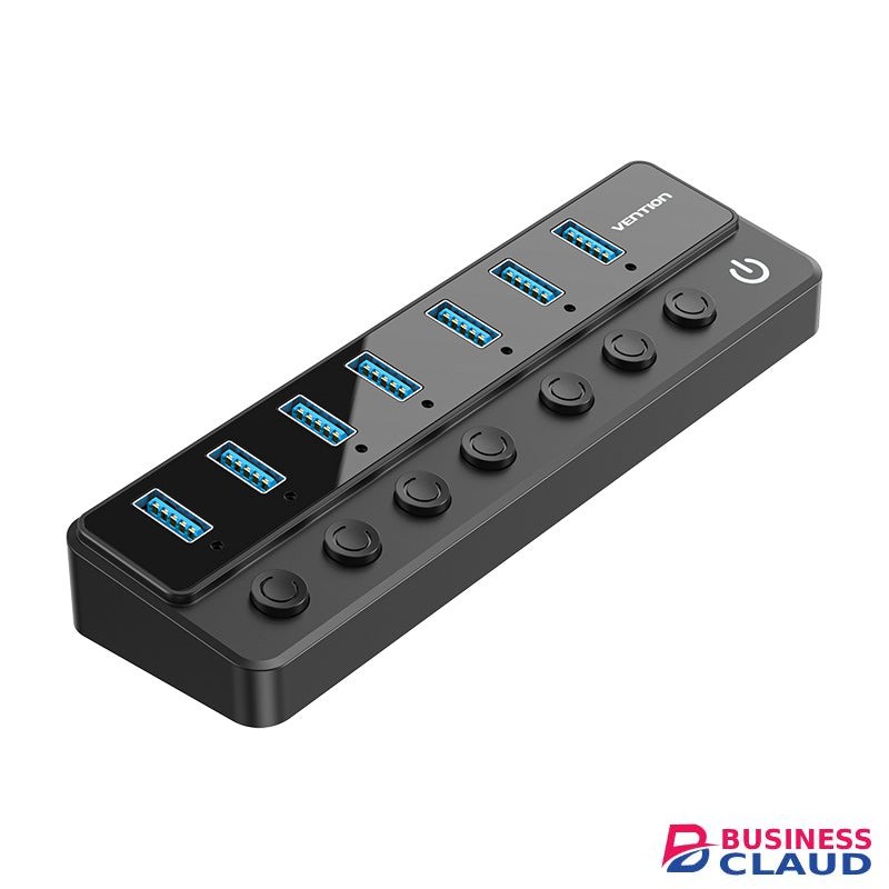 Vention USB B 3.0 to USB 3.0 7 Port Hub with Individual Power Switches and DC 5.5mm Power Adapter