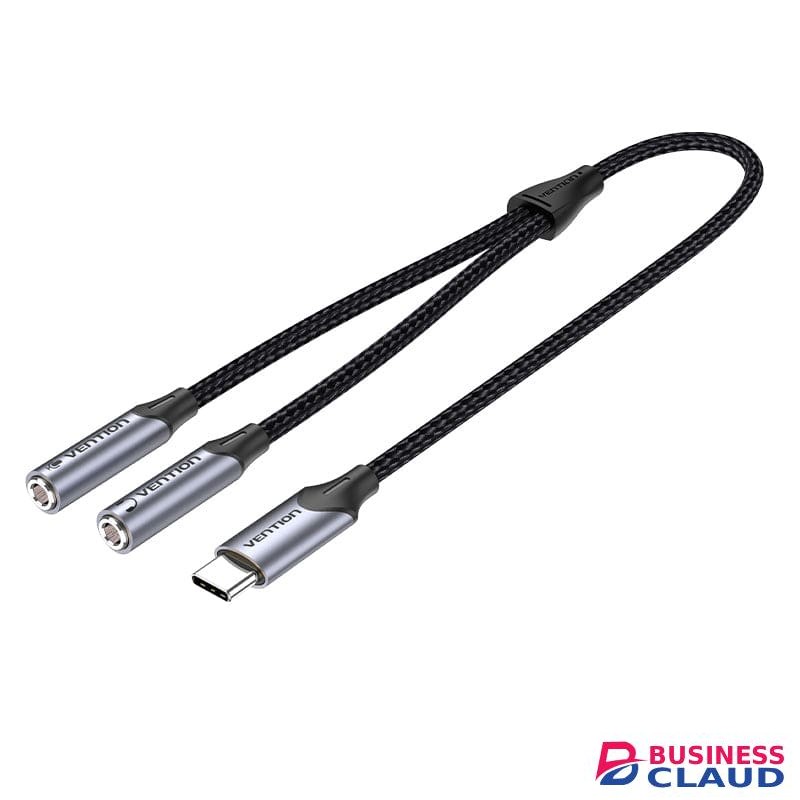 Vention USB C Male to TRS Audio and Mic Jack 0.3M Gray Aluminum Alloy Type