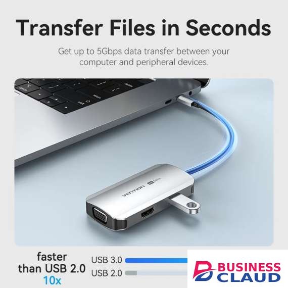 Vention USB-C to HDMI/VGA/USB 3.0/PD 0.15M Gray Docking Station