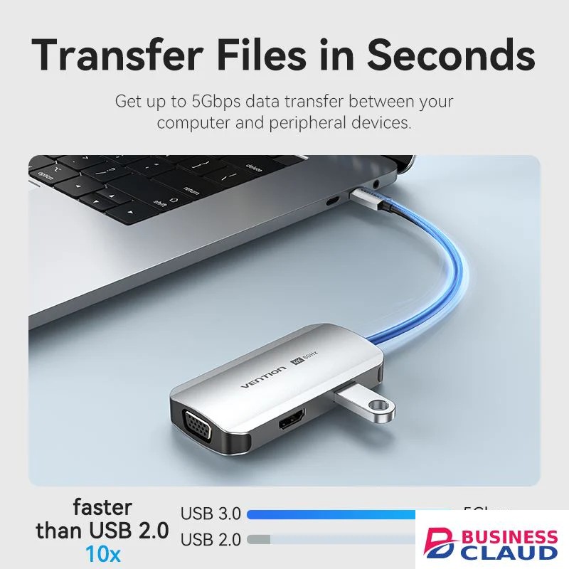 Vention USB-C to HDMI/VGA/USB 3.0/PD 0.15M Gray Docking Station