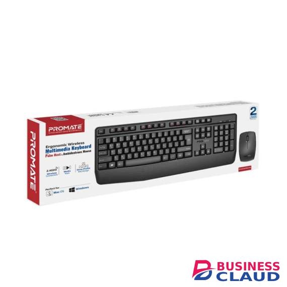 Promate Ergonomic Wireless Multimedia Keyboard and Mouse Combo