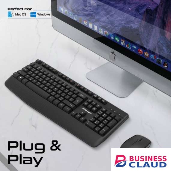 Promate Ergonomic Wireless Multimedia Keyboard and Mouse Combo