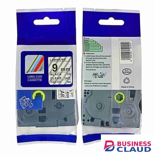 Brother TZ2-121 9mm Black on Clear Compatible Label Tape