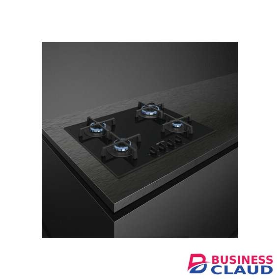SMEG PV264B 4 Gas Black Glass Cast Iron 60CM Built In HOB
