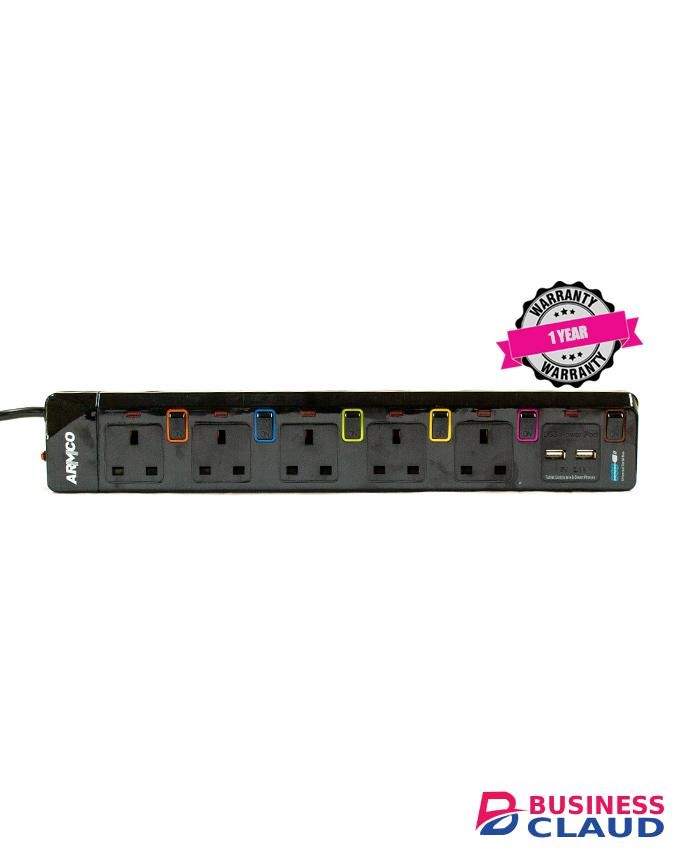 Armco AEE-5WAYB-USB2B 5 Way Extension Socket