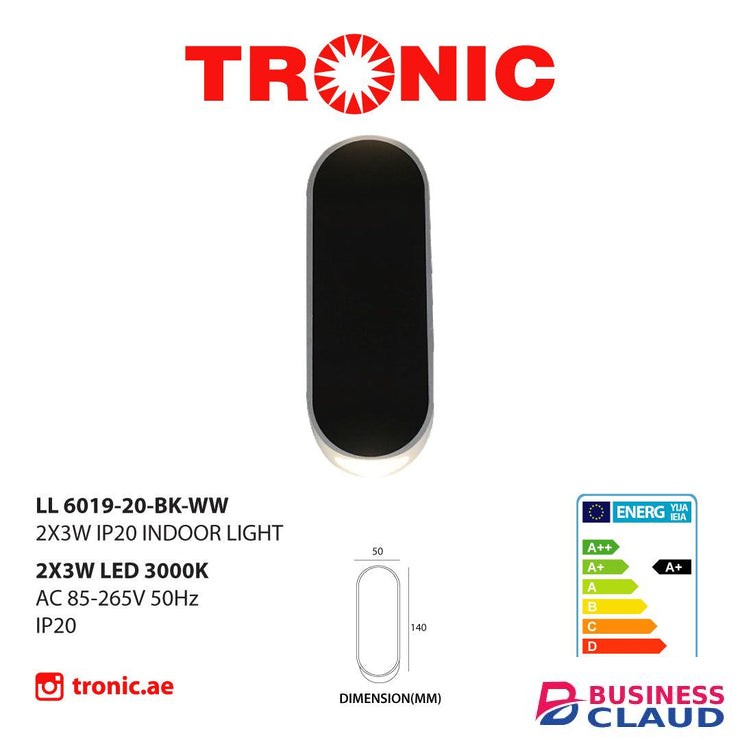 Tronic LL 6019-20-BK-WW Rectangular Wall Light