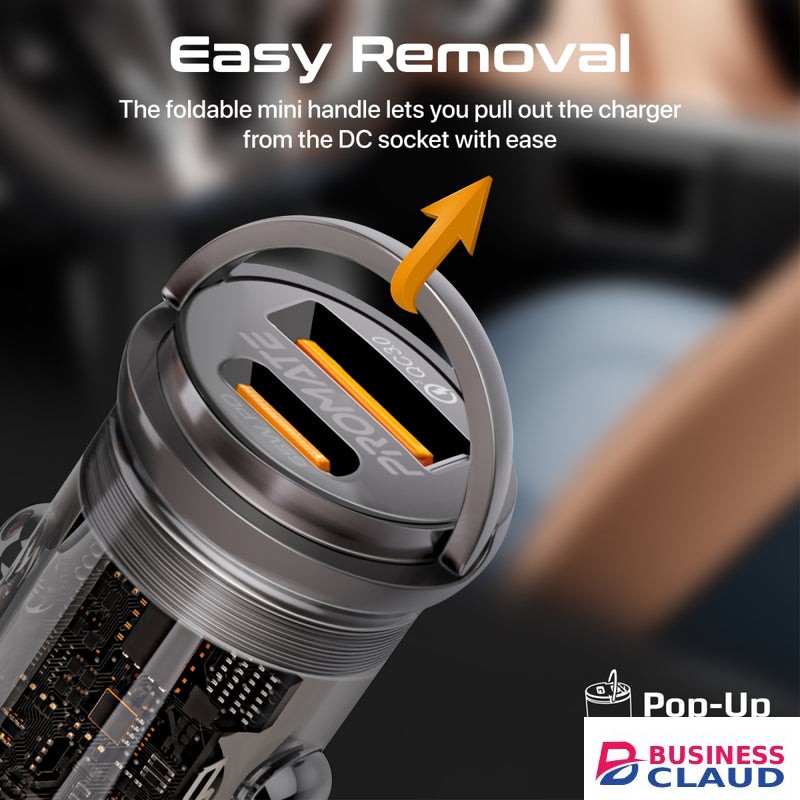 Promate Transparent Quick Charging Dual Port Mini Car charger