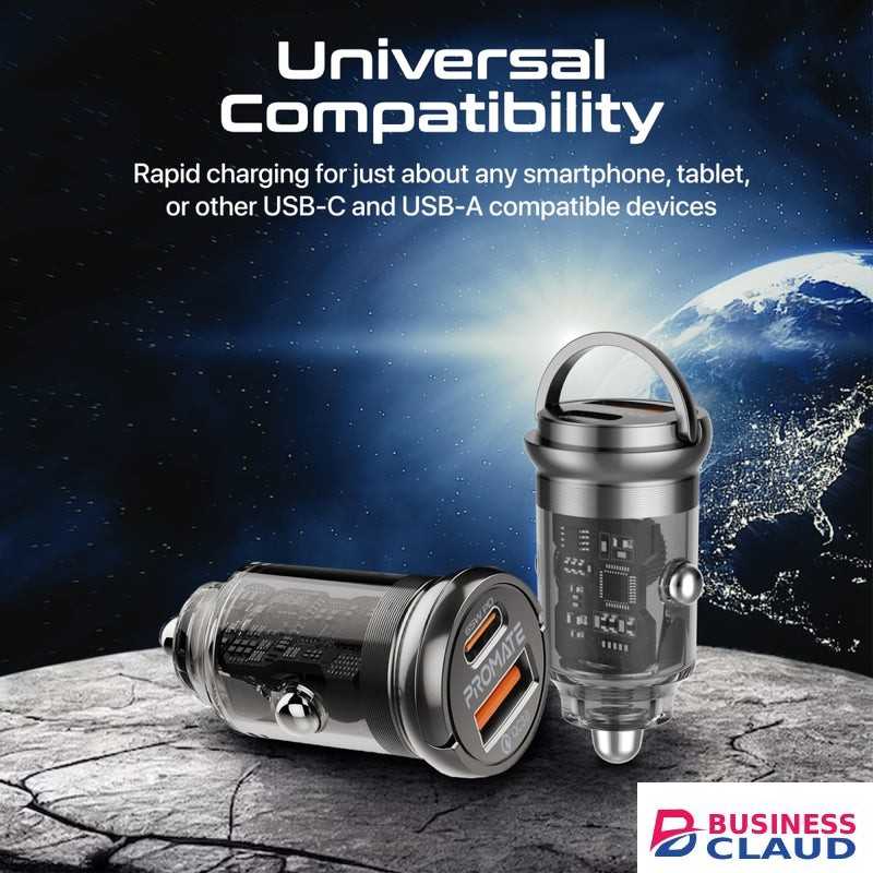 Promate Transparent Quick Charging Dual Port Mini Car charger