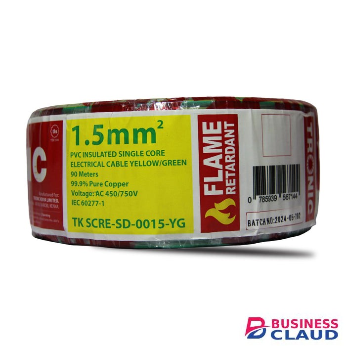 Tronic TK SCRE-SD-0015-YG 1.5mm- Yellow/Green Single Core Solid Cable