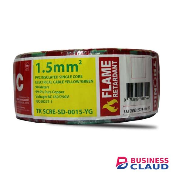 Tronic TK SCRE-SD-0015-YG 1.5mm- Yellow/Green Single Core Solid Cable