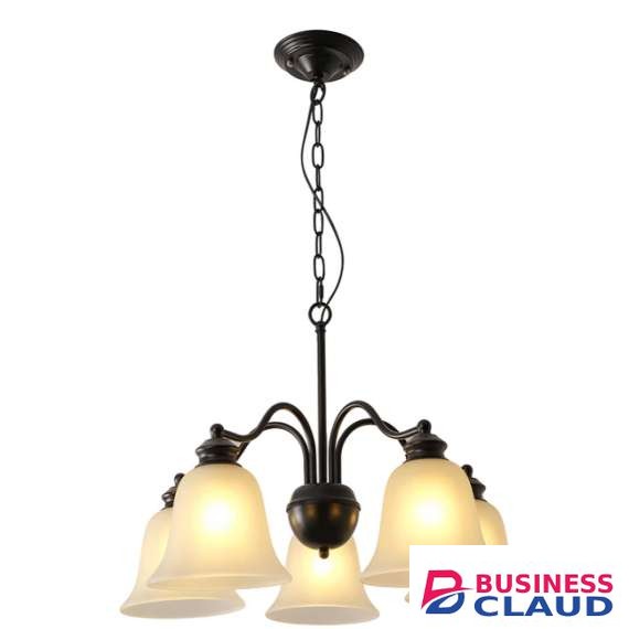 Tronic Black Chandelier – 5XE27 with Frosted Glass Shades
