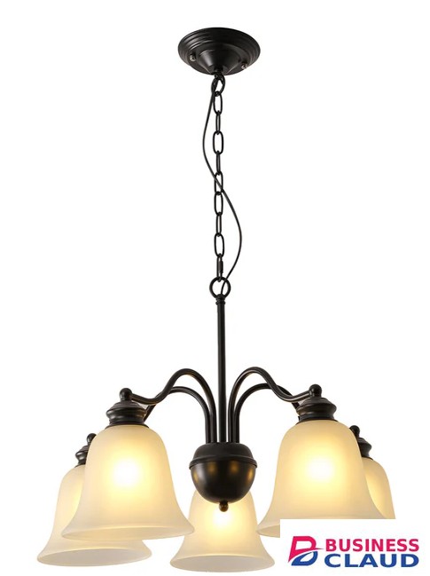 Tronic Black Chandelier – 5XE27 with Frosted Glass Shades