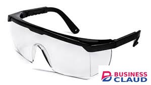 Clear safety goggles with black frame & clear lens