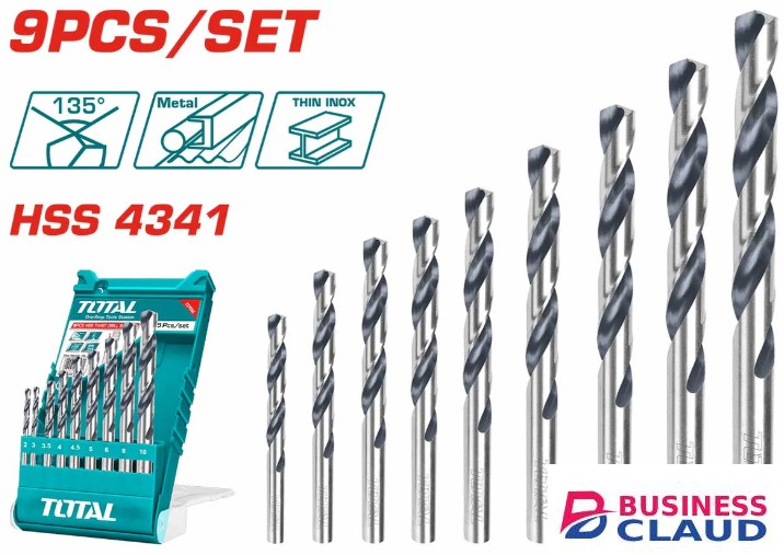 Total TACSD0095 9PCS HSS twist drill bits set