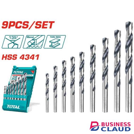 Total TACSD0095 9PCS HSS twist drill bits set