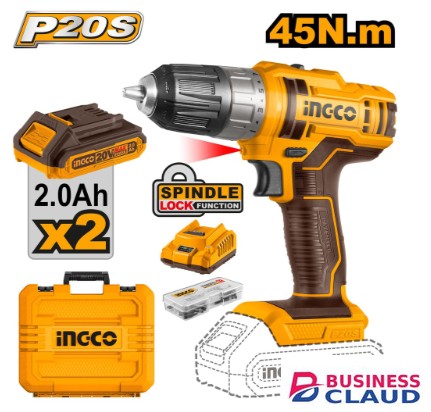 Ingco CDLI200528 20V 50Nm LI-ION Cordless Brushless Drill