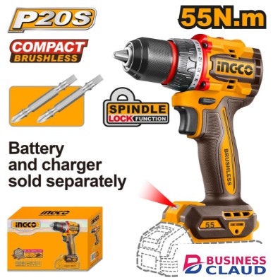 Ingco CDLI205581 55NM Compact Brushless Cordless Drill.