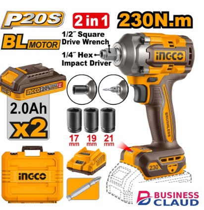 Ingco CIWLI20236 Cordless Impact Driver & Wrench