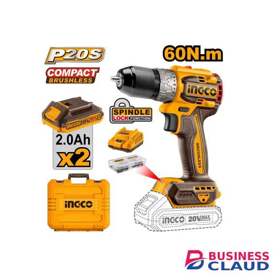 Ingco CDLI20602 20V LI-ION 60Nm Cordless Brushless Drill