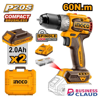 Ingco CDLI20602 20V LI-ION 60Nm Cordless Brushless Drill