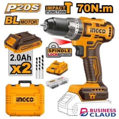 Ingco CIDLI20605 20V 70Nm LI-ION Cordless Brushless Impact Drill