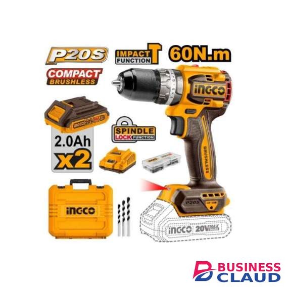 Ingco CIDLI20602 20V 60Nm LI-ION Cordless Brushless Impact Drill