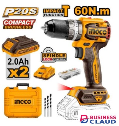 Ingco CIDLI20602 20V 60Nm LI-ION Cordless Brushless Impact Drill